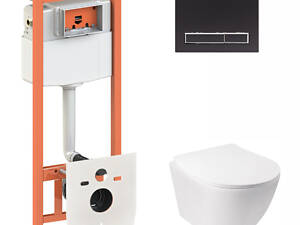 Набор Qtap Инсталляция 3 В 1 Nest Qt0133M425 С Панелью Смыва Линейной Qt0111M08V1091Mb + Унитаз С Сиденьем Jay Qt0733517
