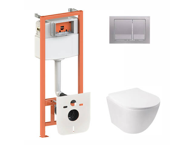 Набор Qtap Инсталляция 3 В 1 Nest Qt0133M425 С Панелью Смыва Квадратной Qt0111M06029Sat + Унитаз С Сиденьем Jay Qt073351 - Фото 1