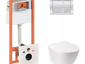 Набор Qtap Инсталляция 3 В 1 Nest Qt0133M425 С Панелью Смыва Квадратной Qt0111M06028Crm + Унитаз С Сиденьем Jay Qt073351