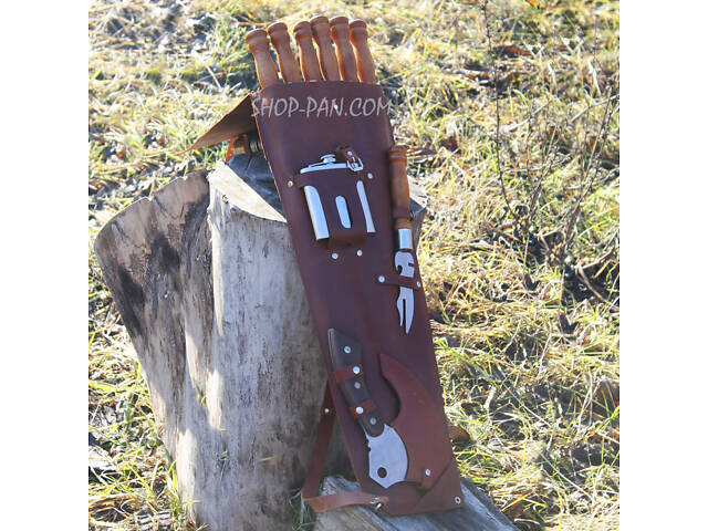 Набір шампурів для гриля в ексклюзивному шкіряному чохлі - Фото 1