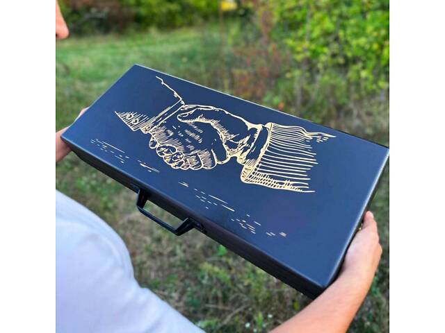 Набір шампурів у дерев'яній коробці 'БАДЬОРИЙ' з гравіюванням - Фото 1