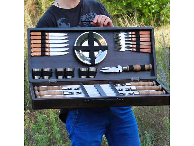 Набор шампуров в деревянной коробке “БАДЬОРИЙ” с гравировкой - Ми з України - Фото 2