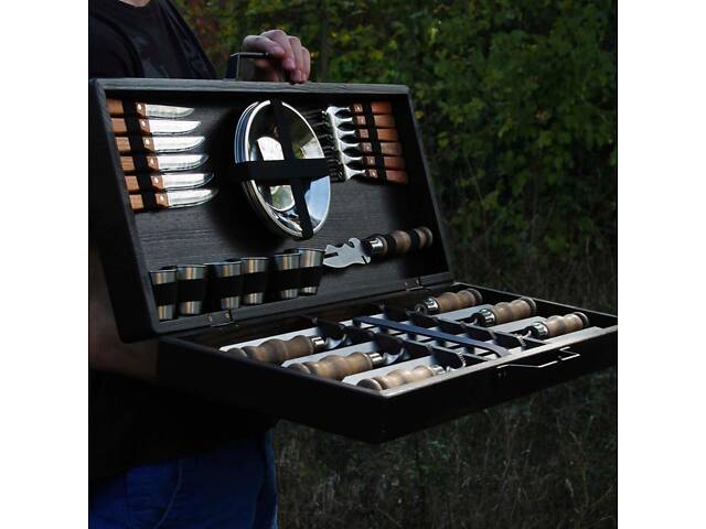 Набор шампуров в деревянной коробке “БАДЬОРИЙ” с гравировкой - Ми з України - Фото 3