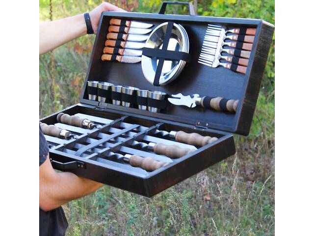 Набор шампуров в деревянной коробке “БАДЬОРИЙ” с гравировкой - Ми з України - Фото 4