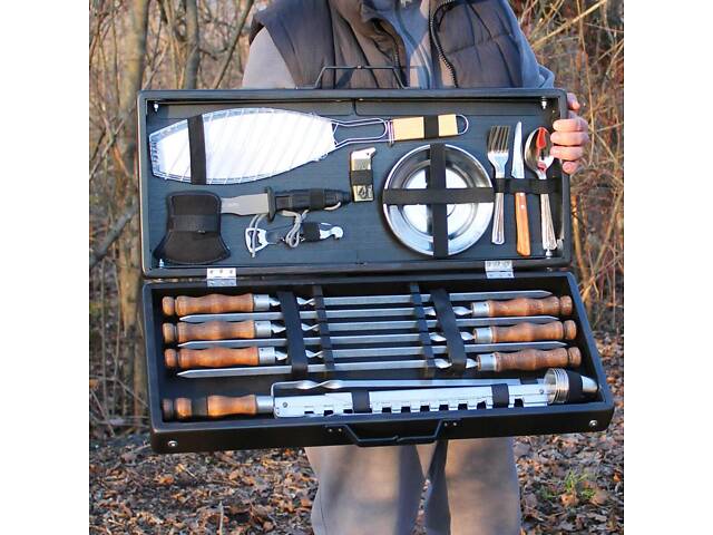 Набір шампурів у дерев'яній коробці 'Буковина' на ніжках. - Фото 1