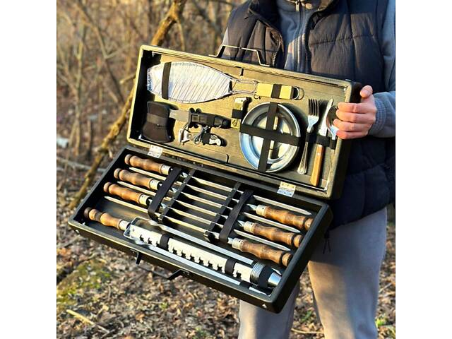 Набір шампурів у дерев'яній коробці 'Буковина' на ніжках. - Фото 5