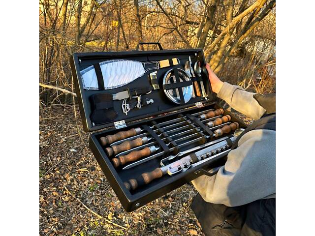 Набір шампурів у дерев'яній коробці 'Буковина' на ніжках. - Фото 7