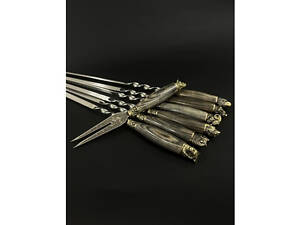 Набір шампурів у сагайні Люкс Звірі бронза ясен із вилкою Nb Art 7 предметів 47330144