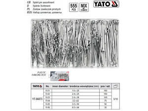 Набор шплинты разных размеров 555 штук YATO YT-06873