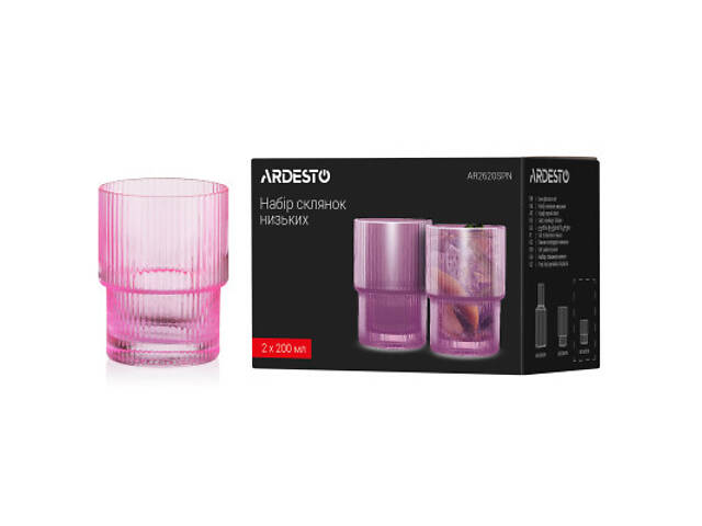 Набор стаканов Ardesto 200мл, 2шт, скло, рожевий (AR2620SPN) - Фото 6