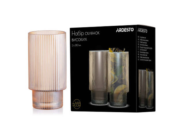 Набор стаканов Ardesto 380мл, 2шт, скло, золотистий (AR2638GG) - Фото 6