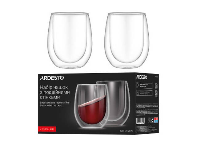 Набор стаканов Ardesto з подвійними стінками BW 350 мл 2 шт прозорий (AR2635BW) - Фото 5