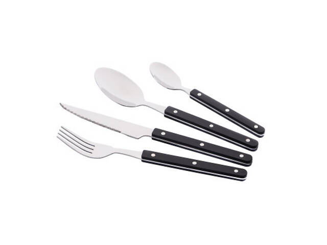 Набор столовых приборов Ardesto Gemini Aosta, 16 приборів, нержавіюча сталь, пластик, чорний (AR1916AS) - Фото 1