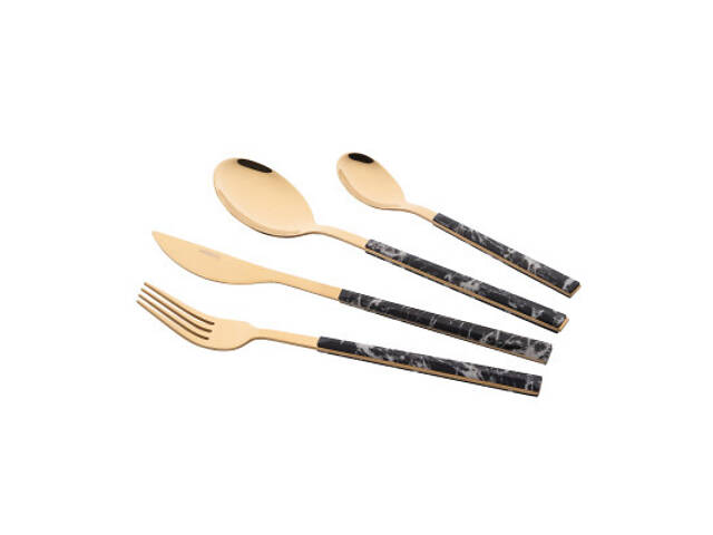 Набор столовых приборов Ardesto Gemini Marmo, 16 приборів, нержавіюча сталь, пластик, золотисто-чорний (AR1916MBS) - Фото 1