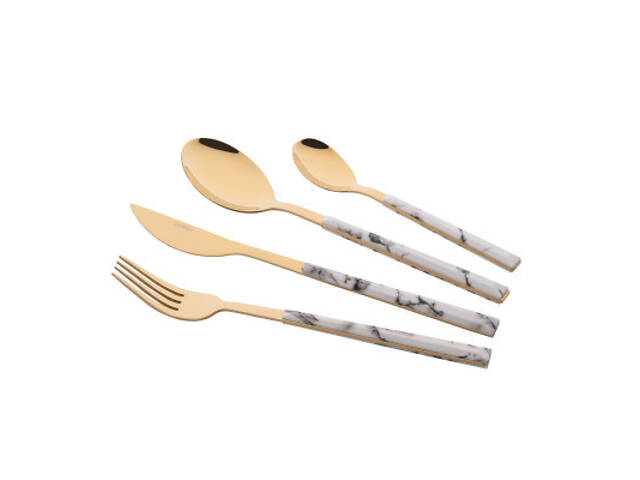 Набор столовых приборов Ardesto Gemini Marmo, 16 приборів, нержавіюча сталь, пластик, золотисто-білий (AR1916MWS) - Фото 1