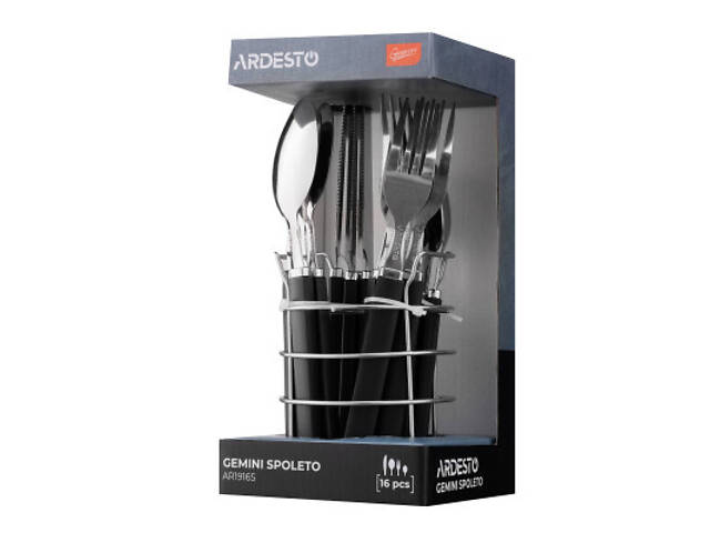 Набор столовых приборов Ardesto Gemini Spoleto, 16 приборів, нержавіюча сталь, пластик, чорний (AR1916S) - Фото 6