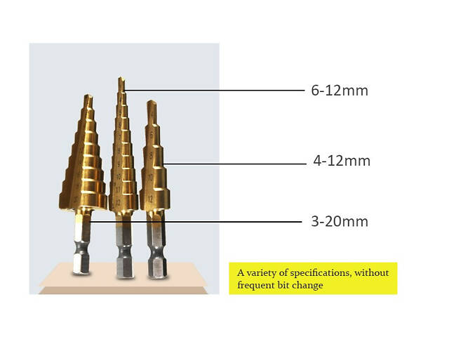 Набор ступенчатых сверл 3-12/20 мм 3 шт Kemei №956 - Фото 3