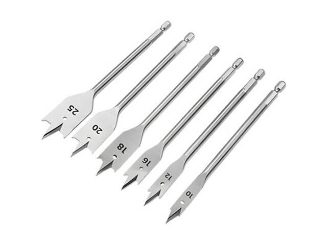 Набір свердл Tolsen плоских по дереву 6 шт 10, 12, 16, 18, 20, 25мм (75655) - Фото 2