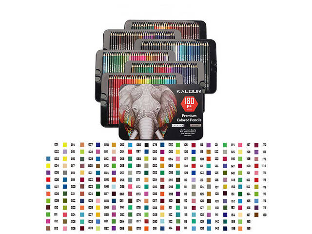 Набір кольорових олівців для малювання KALOUR у металевій коробці 180 кольорів. - Фото 5