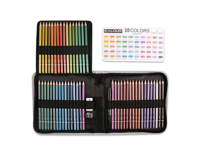 Набір кольорових олівців Kalour Metallic 50 кольорів з ефектом Металік. - Фото 5