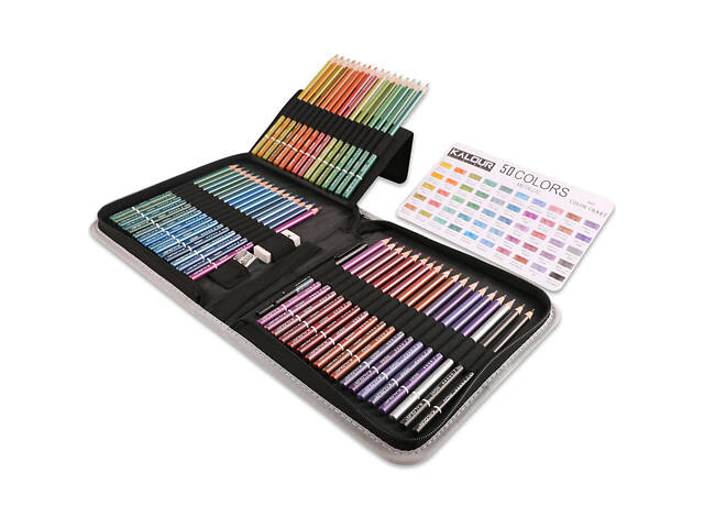 Набір кольорових олівців Kalour Metallic 50 кольорів з ефектом Металік. - Фото 7