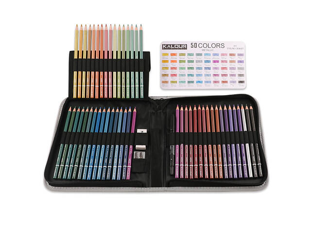 Набір кольорових олівців Kalour Metallic 50 кольорів з ефектом Металік. - Фото 8