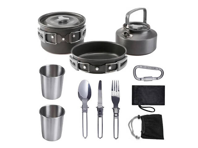 Набір туристичного посуду зі столовими приладами HALIN DS-308, Похідний посуд для пальників - Фото 1