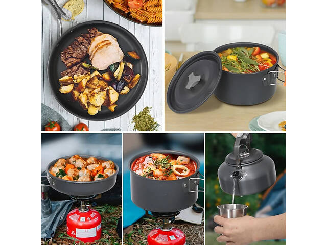 Набір туристичного посуду зі столовими приладами HALIN DS-308, Похідний посуд для пальників - Фото 3