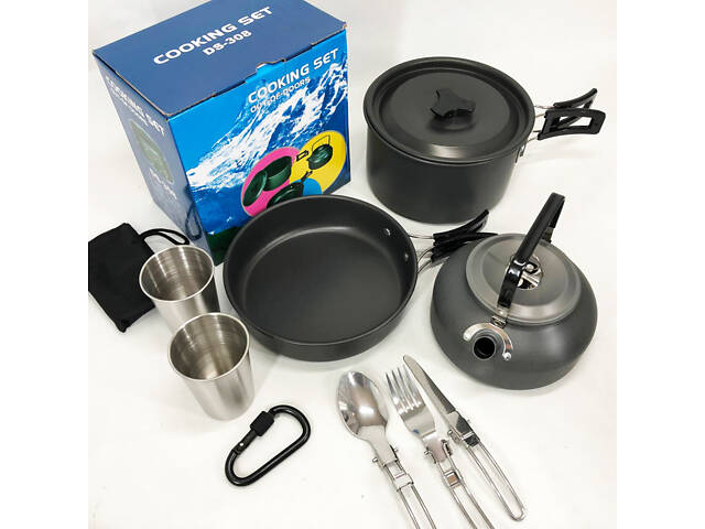 Набір туристичного посуду зі столовими приладами HALIN DS-308, Похідний посуд для пальників - Фото 2