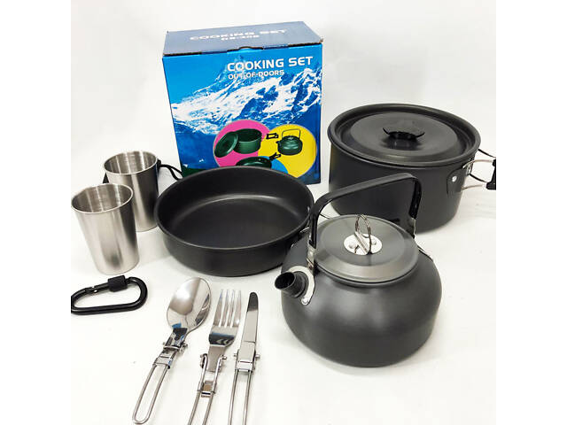 Набір туристичного посуду зі столовими приладами HALIN DS-308, Похідний посуд для пальників - Фото 7