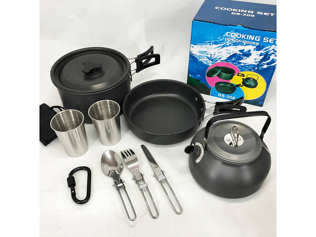 Набір туристичного посуду зі столовими приладами HALIN DS-308, Похідний посуд для пальників - Фото 9