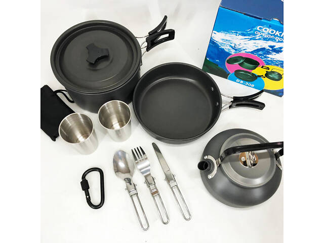 Набір туристичного посуду зі столовими приладами HALIN DS-308, Похідний посуд для пальників - Фото 10