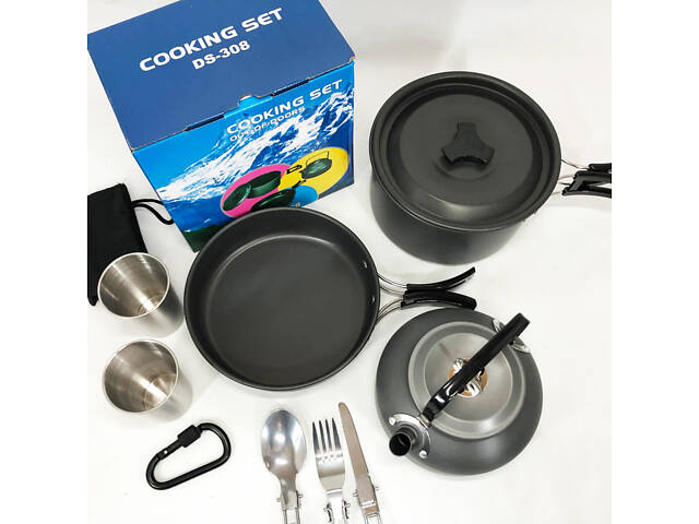 Набір туристичного посуду зі столовими приладами HALIN DS-308, Похідний посуд для пальників - Фото 19