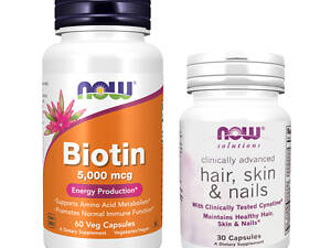 Набір вітамінів для жінок NOW Biotin 5000 мкг №60 + Clinicel Hair Skin&amp;Nails №30 (CO004355)