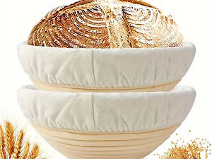 Набір із двох кошиків для вистоювання тіста хліба з натурального ротанга з тканинним чохлом (діаметр 20 см)