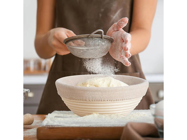 Набір із двох кошиків для вистоювання тіста хліба з натурального ротанга з тканинним чохлом (діаметр 20 см) - Фото 4