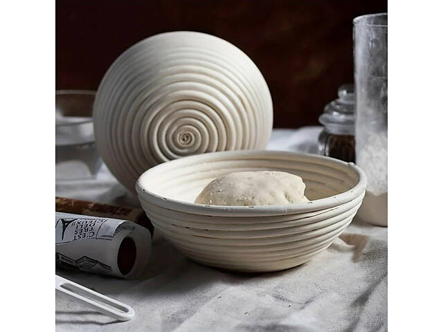 Набір із двох кошиків для вистоювання тіста хліба з натурального ротанга з тканинним чохлом (діаметр 20 см) - Фото 6