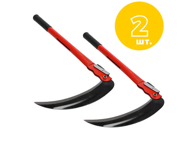Набор из двух мини кос складная коса ручная подкосок серп садовый с красной ручкой 50 см - Фото 1