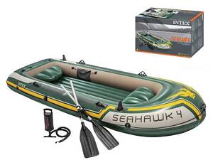 Надувная лодка Intex 68351 NPSeahawk 4, Seahawk 4Set, 351х145см, 3-х камерный (весла, ручной насос)