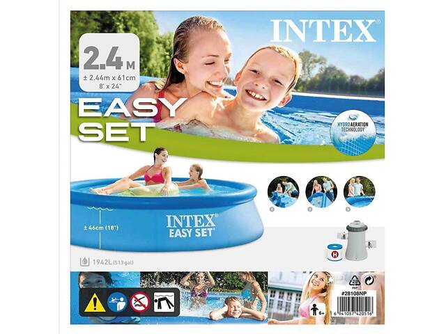 Надувний басейн Інтекс 28108, насос, фільтр, 244*61 см - Фото 2