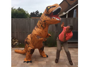 Надувной костюм Тиранозавра RESTEQ Хэллоуин Аниме Косплей, костюм динозавра T-Rex, тиранозавр (коричневый)