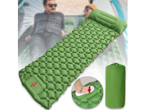 Надувний матрац 190х58х5 см із вбудованим насосом і подушкою Зелений