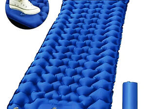 Надувний туристичний матрац із вбудованим насосом 195х60 см Синій