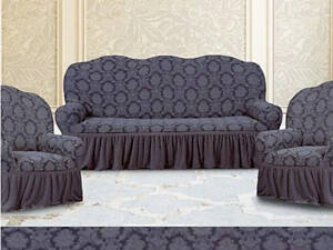 Накидки на диван и кресла жакардовые, съемные натяжные чехлы на кресла и диваны с оборкой Разные цвета