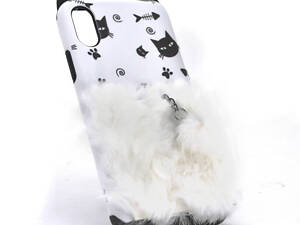 Накладка Кот пушистый хвост (смарт кольцо) iPhone 6/6s white