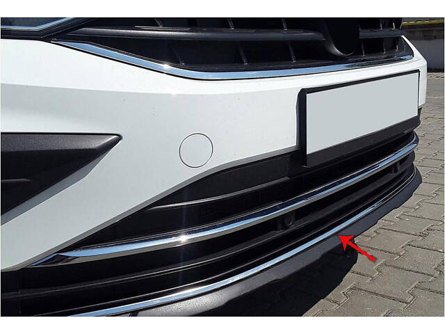 Накладка на передний бампер 2020-2025 (нерж) для Volkswagen Tiguan - Фото 1