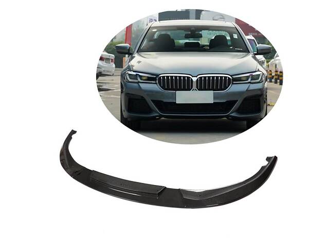 Накладка на передний бампер Карбон V2 (2021-2025 M-Sport) для BMW 5 серия G30/31 гг. - Фото 1