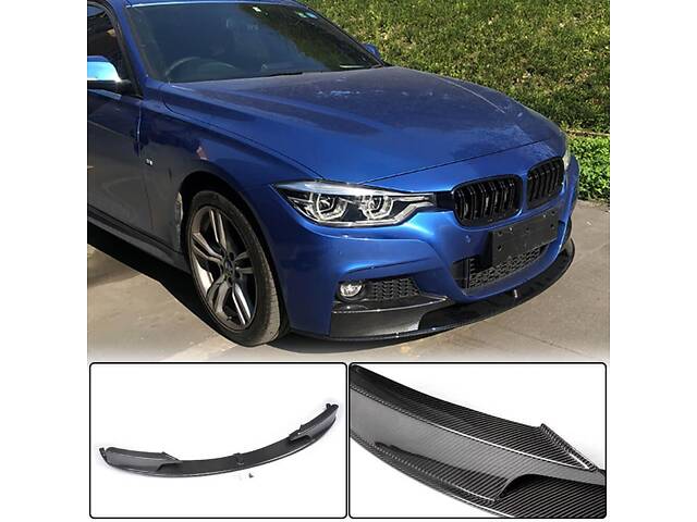 Накладка на передний бампер Карбон V4 (M-Sport) для BMW 3 серия F-30/31/34 2012-2019 гг. - Фото 1