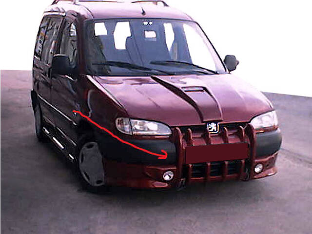 Накладка на передний бампер Клыки (под покраску) для Peugeot Partner 1996-2008 гг