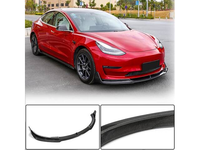 Накладка на передний бампер Lip Карбон V1 (2016-2022) для Tesla Model 3 - Фото 1